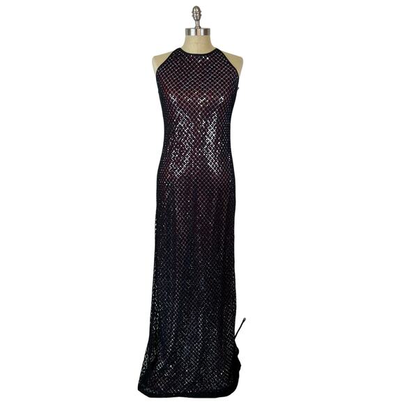 Rampage Dresses & Skirts - 90’s Y2K Rampage Black Overlay Metallic Silver Halter Maxi Occasion Dress (Sz M)